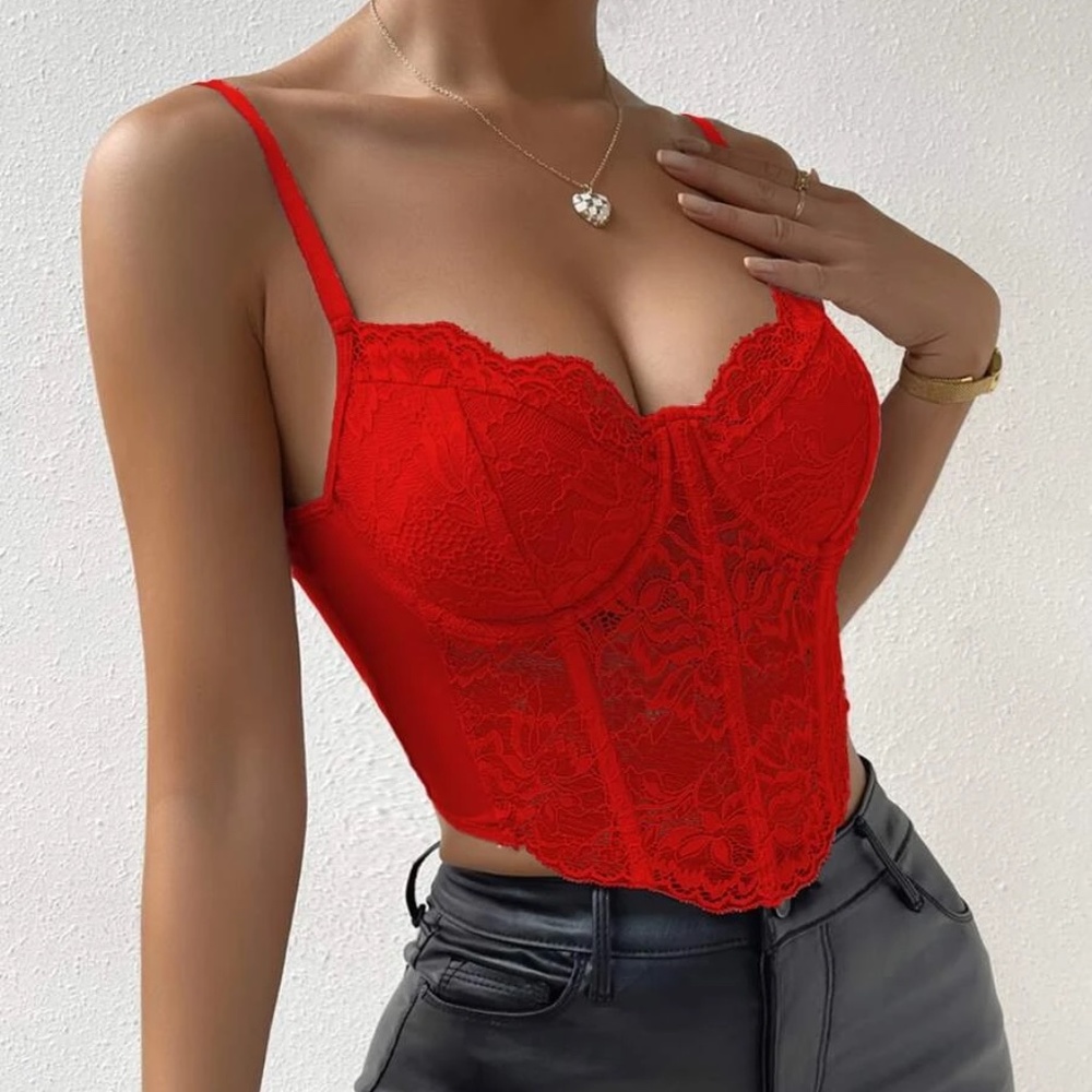 Luxe Floral Lace Corset Crop Top - Picture 4 of 15
